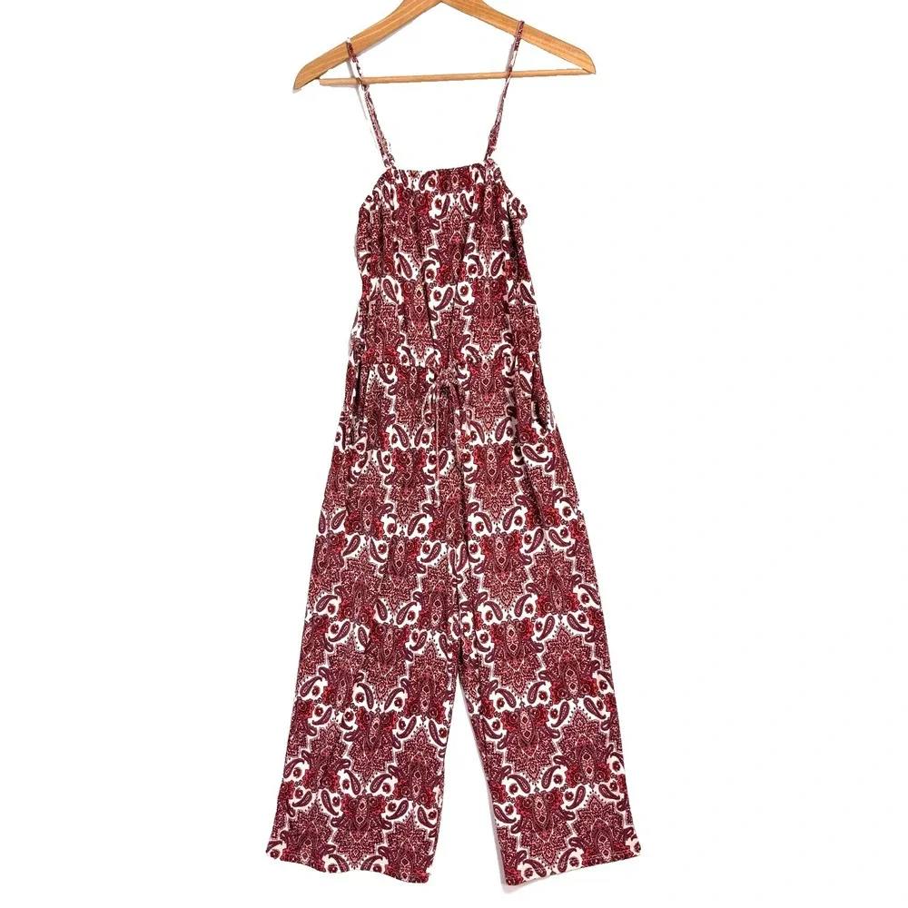 Maurices‎ Pink Paisley Print Sleeveless Tie Waist Cropped Wide Leg Jumpsuit Sz S